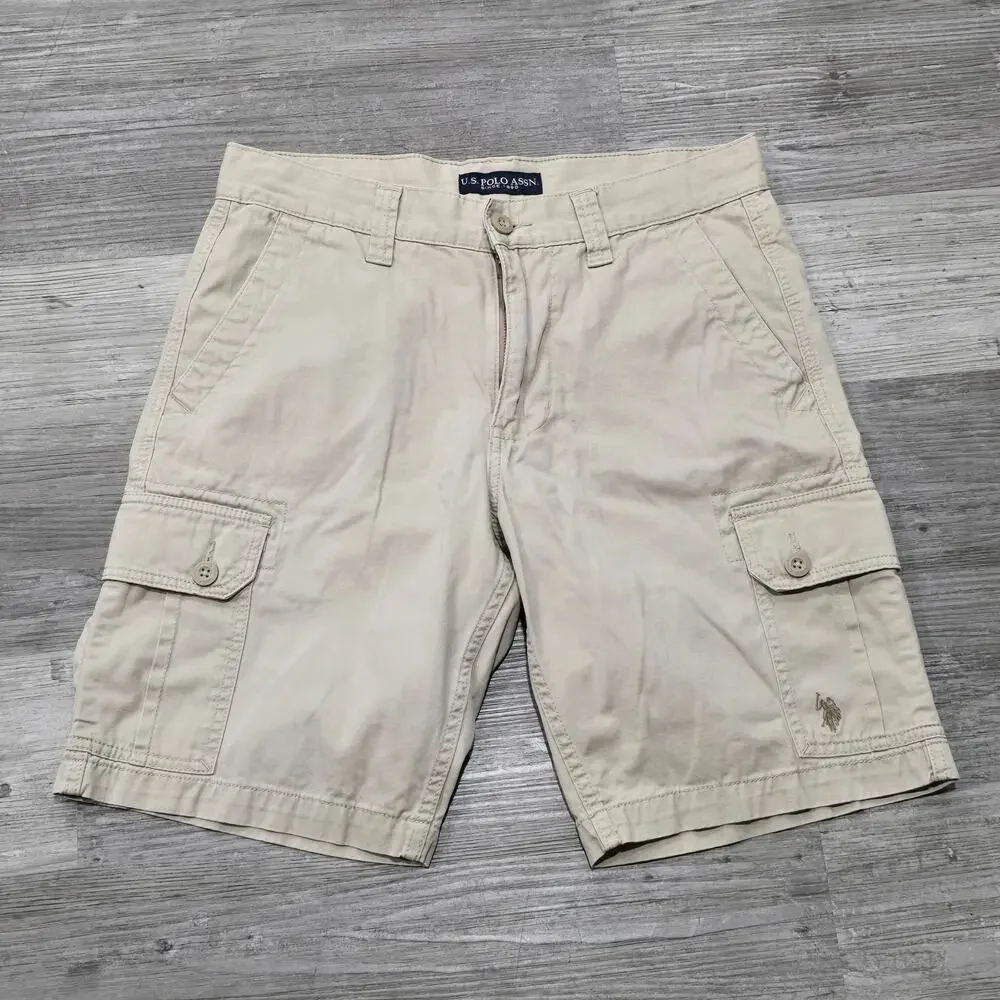 US Polo Assn. Tan Cargo Shorts Men Size 32 100% Cotton Dress Short Slacks